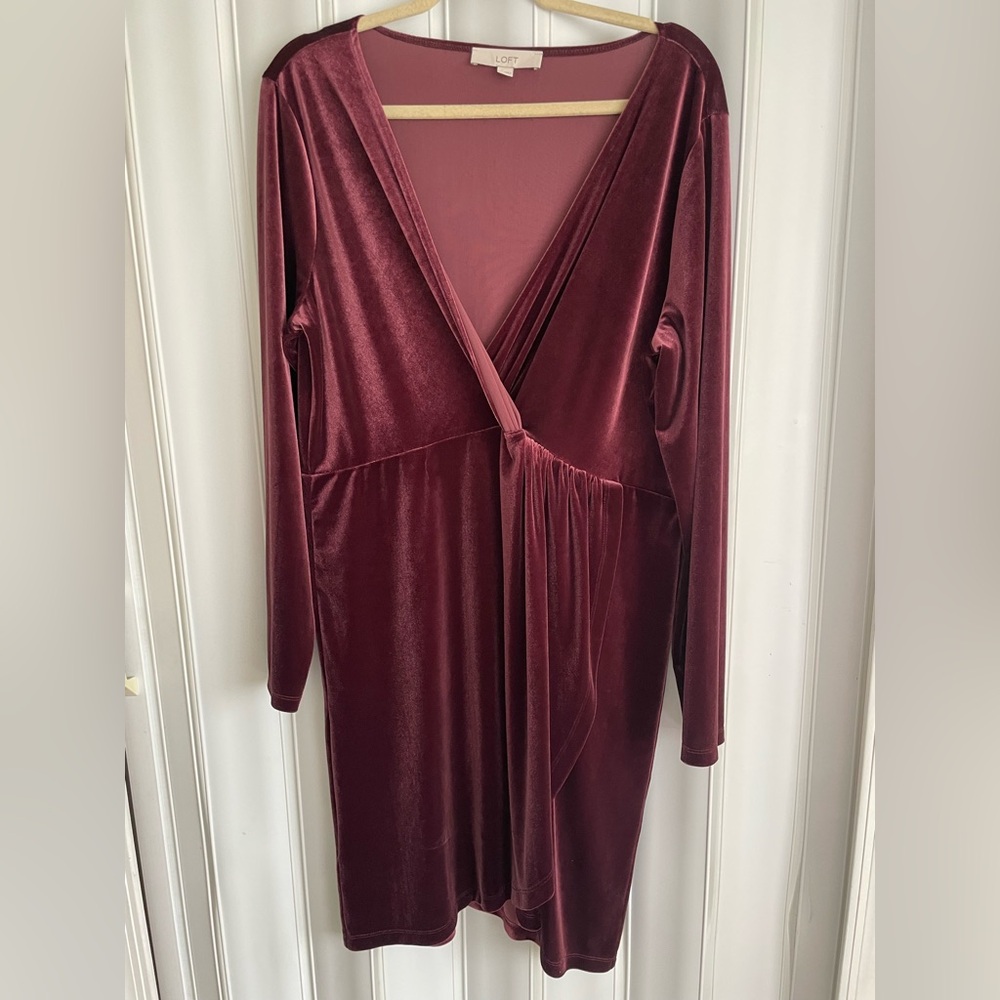 LOFT Burgundy Velvet Midi Dress